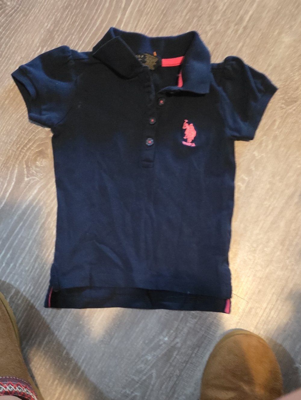 U.S. Polo Assn. Navy Girls Polo with Pink Logo